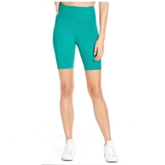 Girlfriend Collective High Rise 8” Inseam Biker Shorts in Aqua Green Sz 4xL - Picture 4 of 14